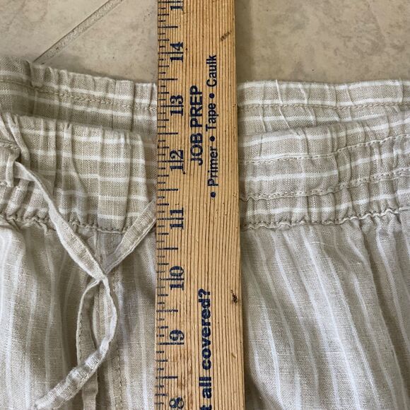 LL Bean Pants Women's  18W 100% Linen Pull On Drawstring Striped wide leg beige - Picture 14 of 15